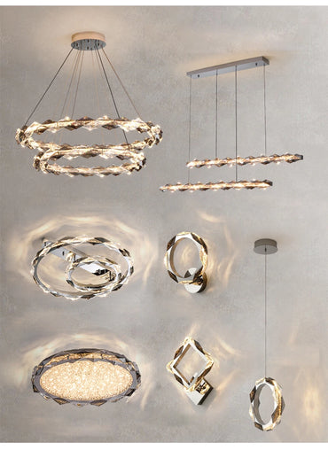 Élodie 2025 Modern Ring Crystal LED Dimmable Ceiling Chandelier Silver Decor Light