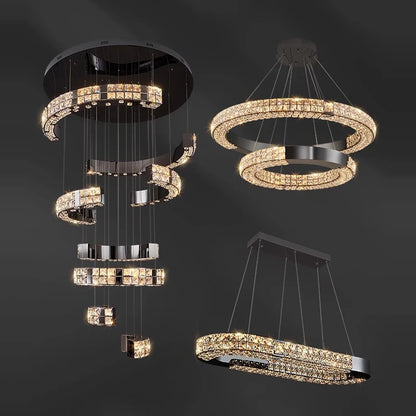 Sophie Scandinavian Crystal Chandelier Black Steel Ceiling Light