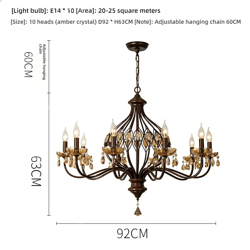 Élise Retro Crystal Walnut Style Chandelier Ceiling Light