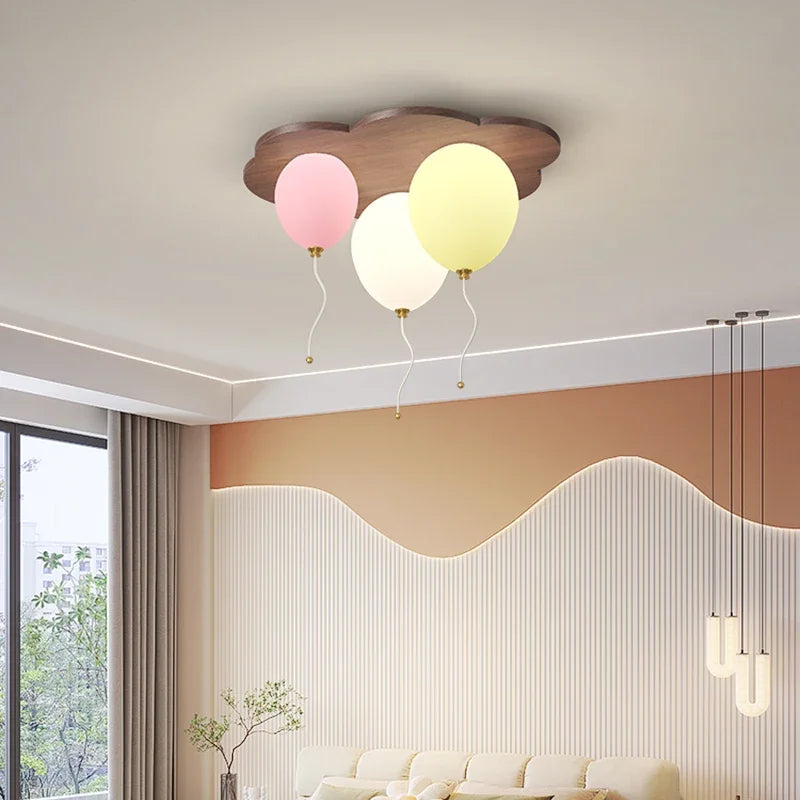Amélie Cloud Balloon Wooden LED Ceiling Light Kids Room Dimmable