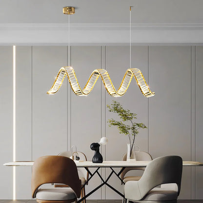 Valéria Spiral Crystal Gold LED Linear Chandelier