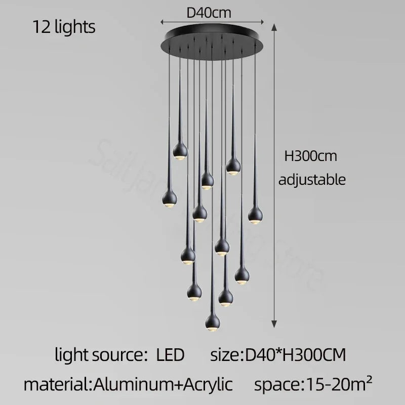 Amélie Modern Water Drop Staircase Crystal Pendant Lamp Luxury Bar Restaurant