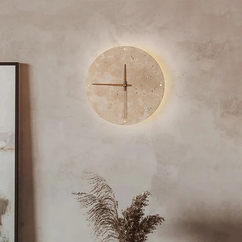 Chloé Travertine Circular Wall Lamp clock Wabi Sabi Sconce Light