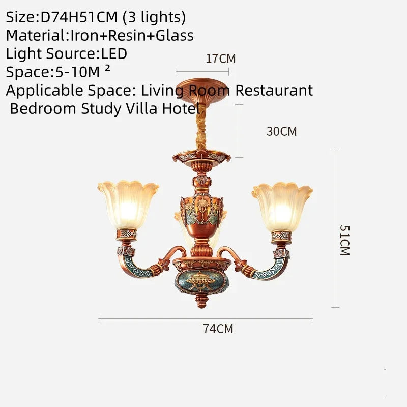 European Luxury Living Room Chandelier American Retro Restaurant  Villa Hotel Western Restaurant Cafe Pendent Lamp