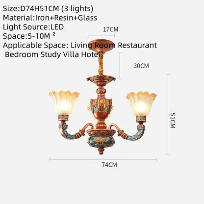 European Luxury Living Room Chandelier American Retro Restaurant  Villa Hotel Western Restaurant Cafe Pendent Lamp