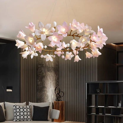 Éliane French Pink Ceramic Flower Branch Pendant Light