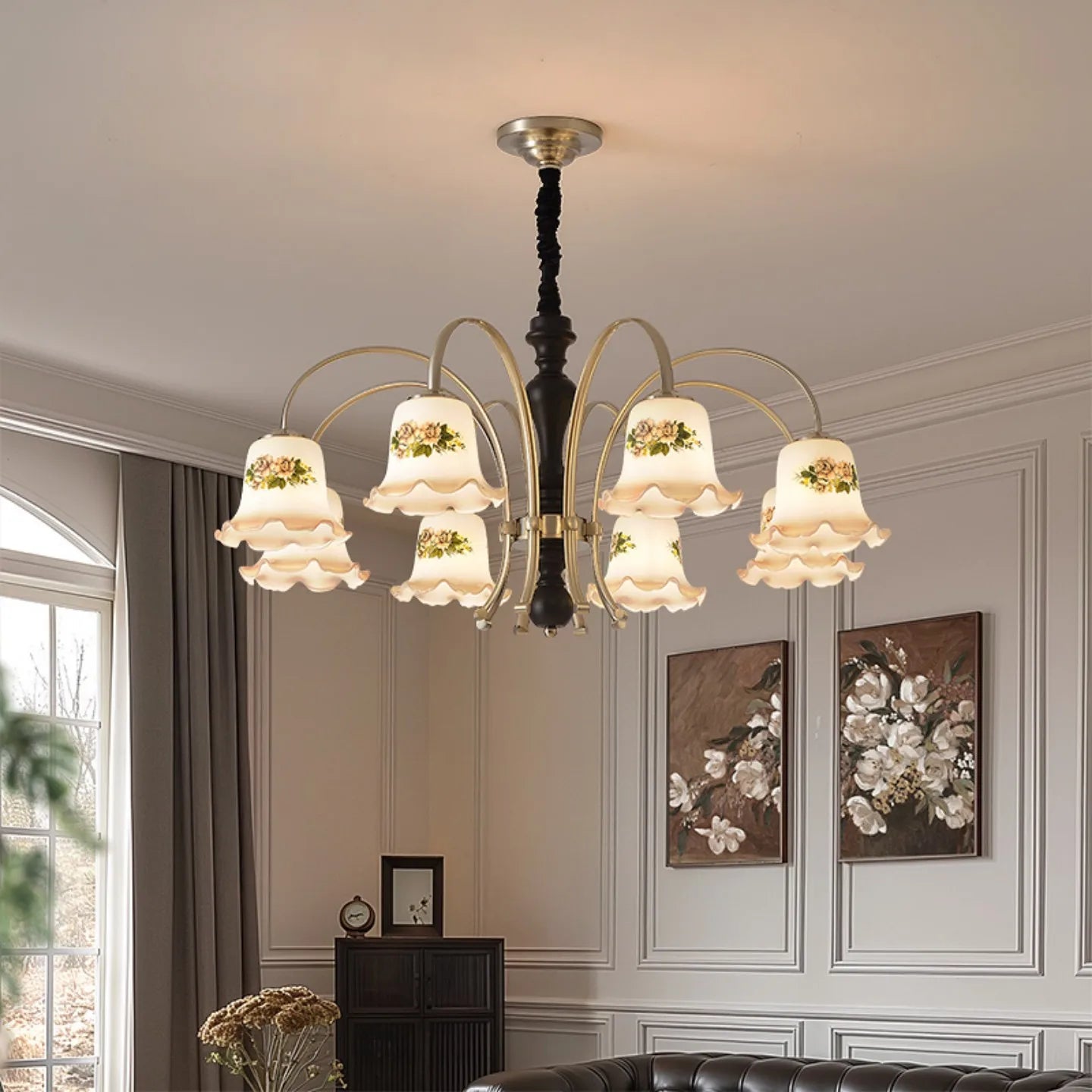 Camille French Cream Wood Luxury Chain Pendant Light