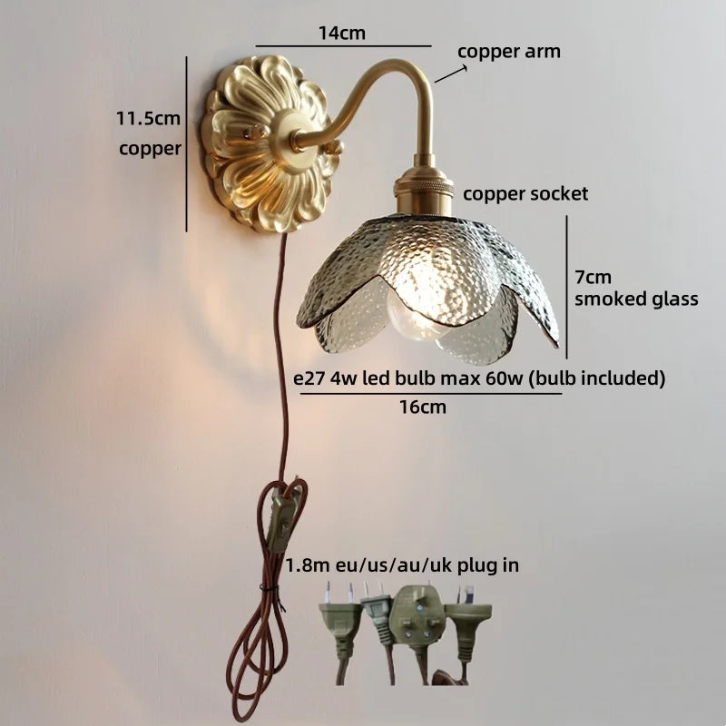 Isabelle Glass Flower Brass Wall Light