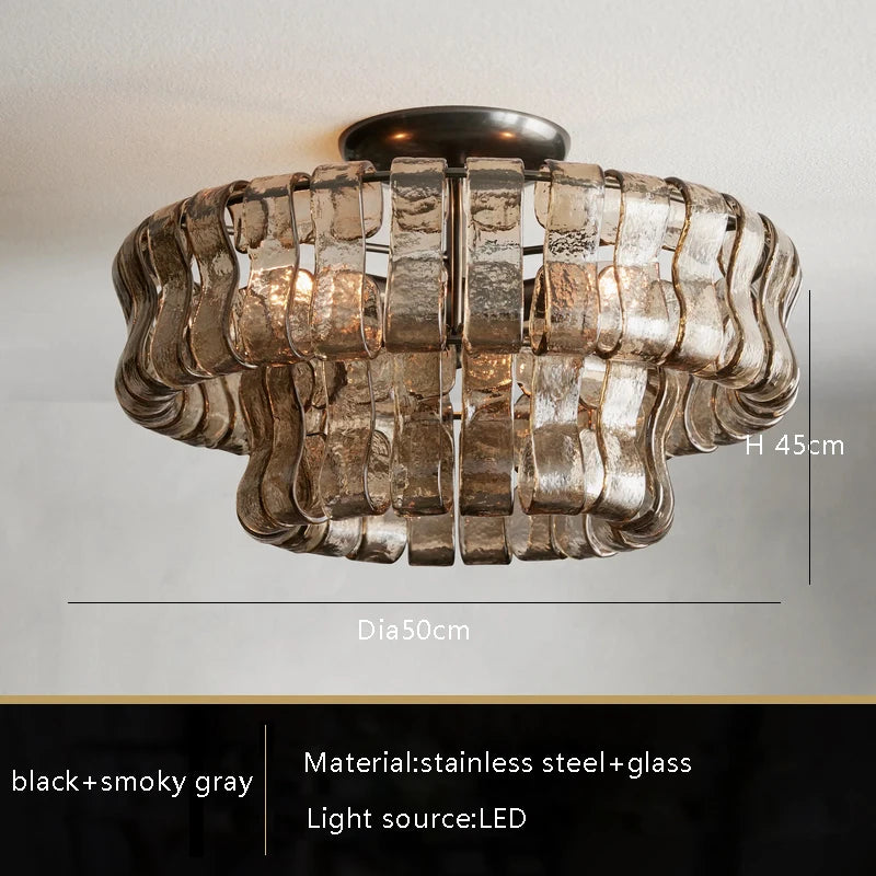 Gray Glass Round Ceiling Chandelier