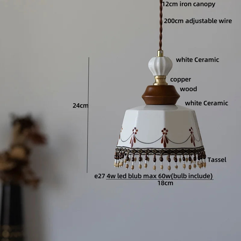 Élise Rose Flower Ceramic LED Pendant Lamp Nordic Wood