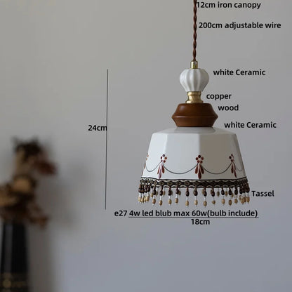 Élise Rose Flower Ceramic LED Pendant Lamp Nordic Wood