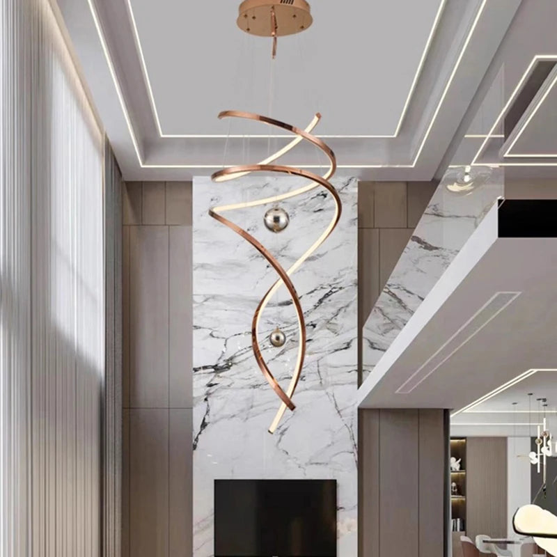 Nora Modern Staircase LED Pendant Chandelier, Dimmable Remote