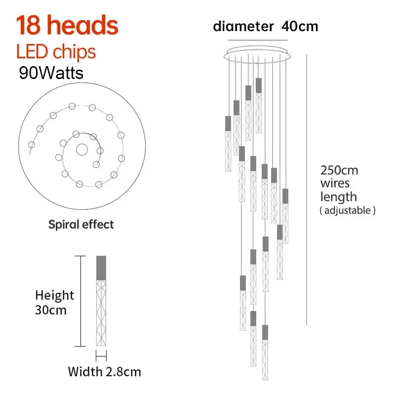 Sophie Spiral Crystal LED Staircase Chandelier