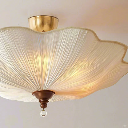 Élise French Retro Lotus-Leaf Fabric Ceiling Light