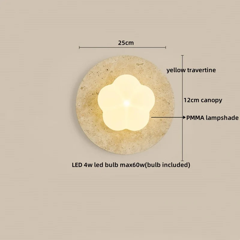 Sophie Yellow Travertine Wood LED Wall Lamp Wabi Sabi