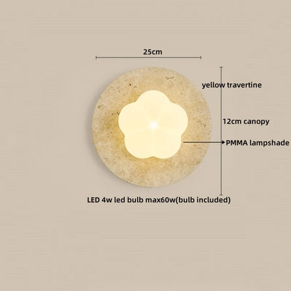 Sophie Yellow Travertine Wood LED Wall Lamp Wabi Sabi