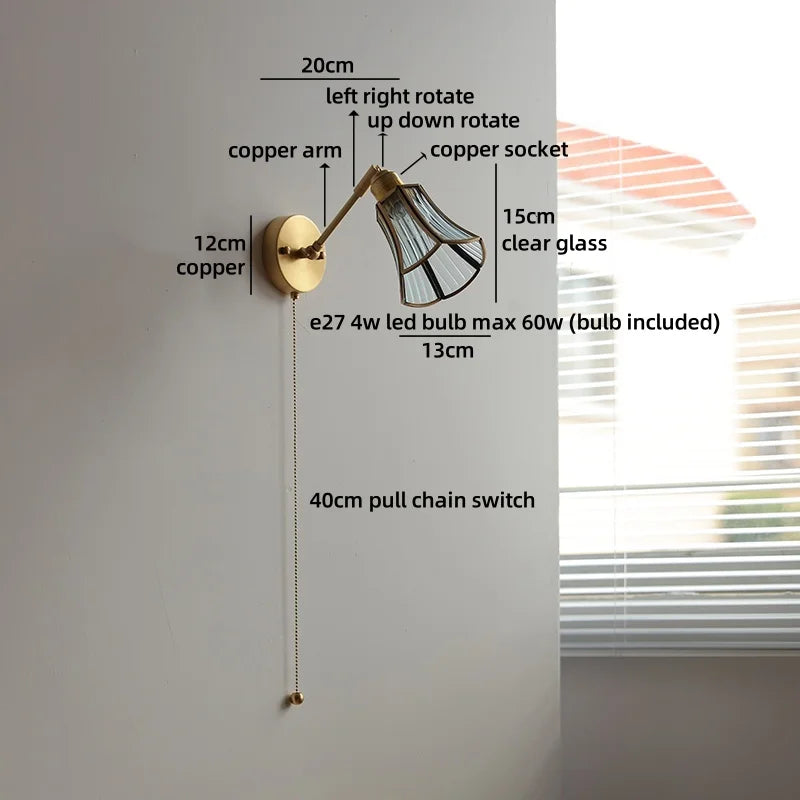 Élise Vintage Gold Glass Copper LED Wall Lamp Brass Arm