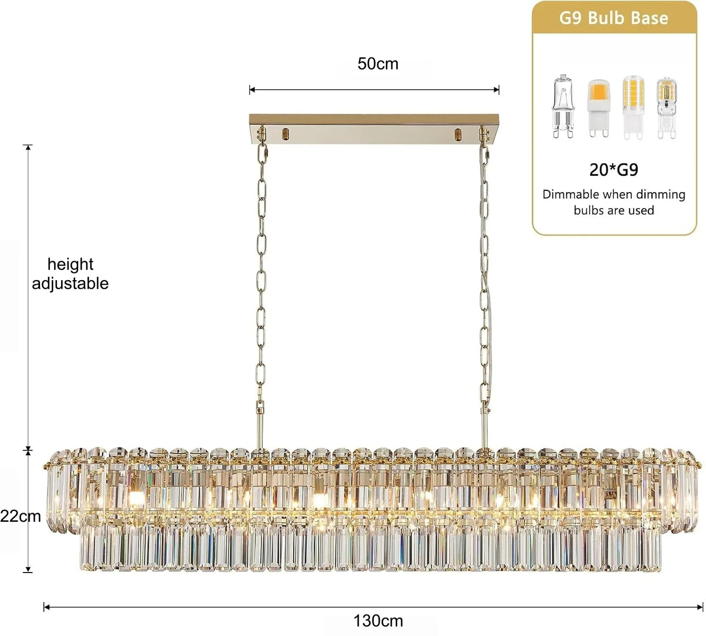 Geneviève Gold Crystal Dining Chandelier