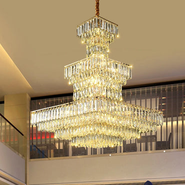 Long Hollow Crystal Staircase Pendant Chandelier for Duplex Hall