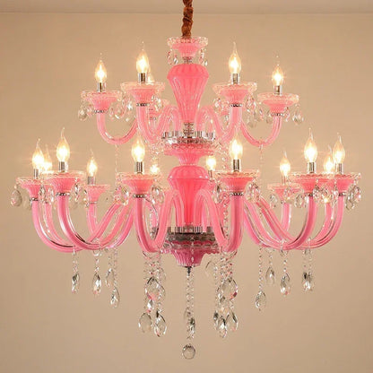 Art Candle Pink Crystal - Pendant Chandelier for Bedroom | Girls' Room Children's Room Living Room Restaurant