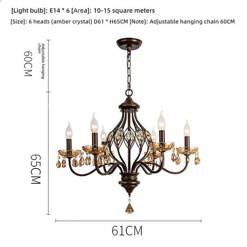 Élise Retro Crystal Walnut Style Chandelier Ceiling Light