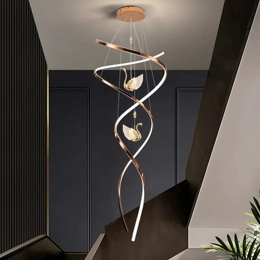 Celestine Spiral Swan LED Staircase Chandelier