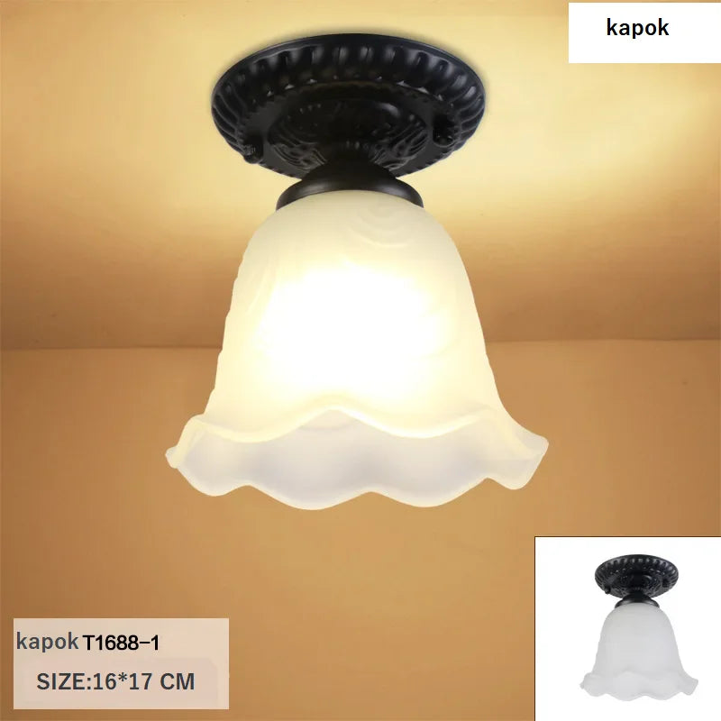 Camille Retro Glass Ceiling Light Ivory E27 Hallway Lamp
