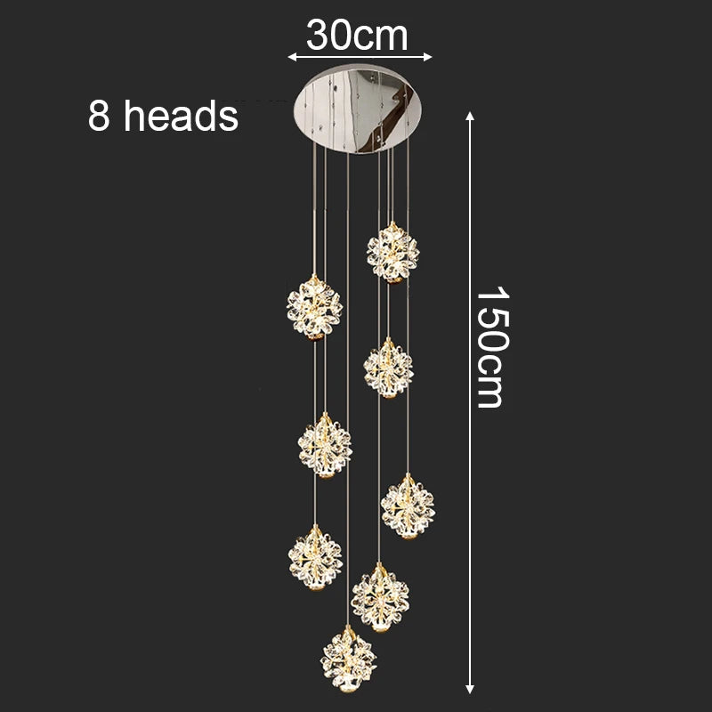 Modern Crystal Stair Pendant Light for Living Room and Hall