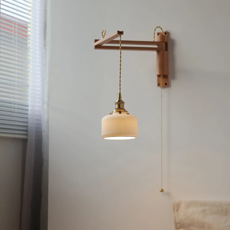 Élise Ceramic Wood Wall Lamp for Bedside & Bathroom