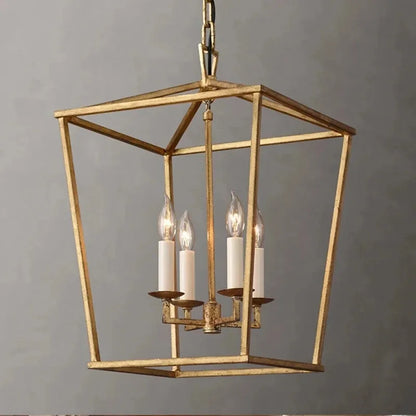 Vintage Gold Iron Cage Pendant Light for Dining Room and Living Spaces