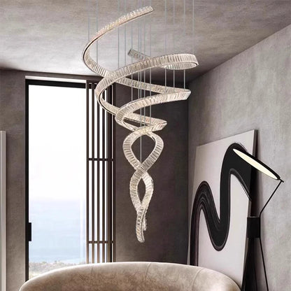 Elara Modern Crystal Stair Chandelier with LED, Remote/Touch Control