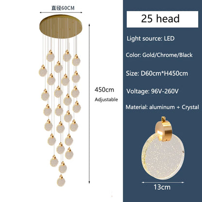 Clémence Luxury Crystal LED Staircase Chandelier Light