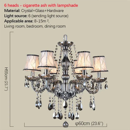 ELARA European Luxury Crystal Pendent Lamp Smoke Gray Living Room Restaurant Bedroom Villa Hotel Western Restaurant Chandelier