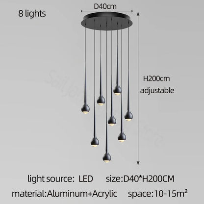 Amélie Modern Water Drop Staircase Crystal Pendant Lamp Luxury Bar Restaurant