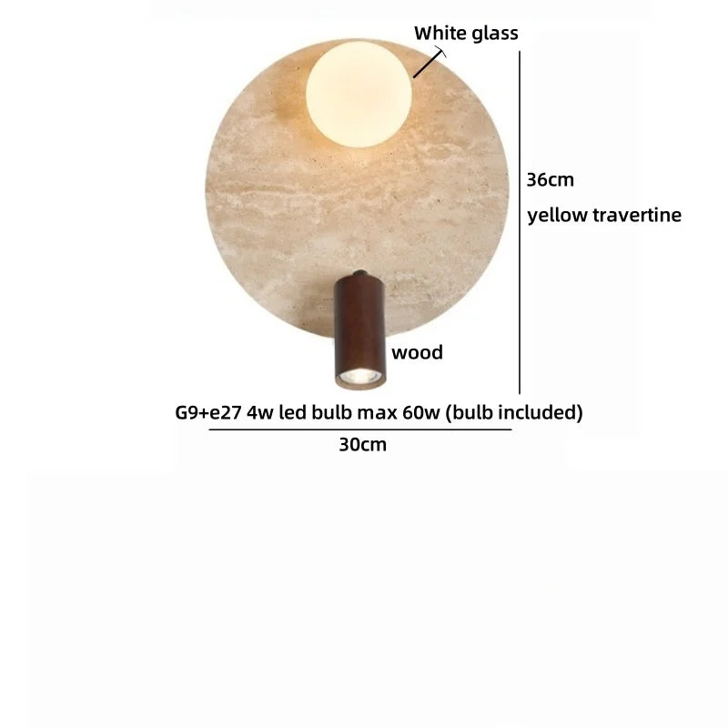 Sophie Yellow Travertine Wood LED Wall Lamp Wabi Sabi