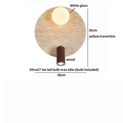 Sophie Yellow Travertine Wood LED Wall Lamp Wabi Sabi