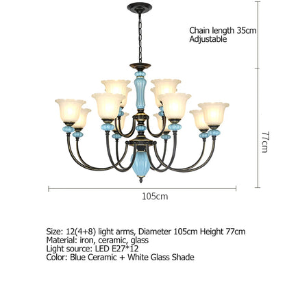 Manon Blue Ceramic Rustic European Chandelier Light