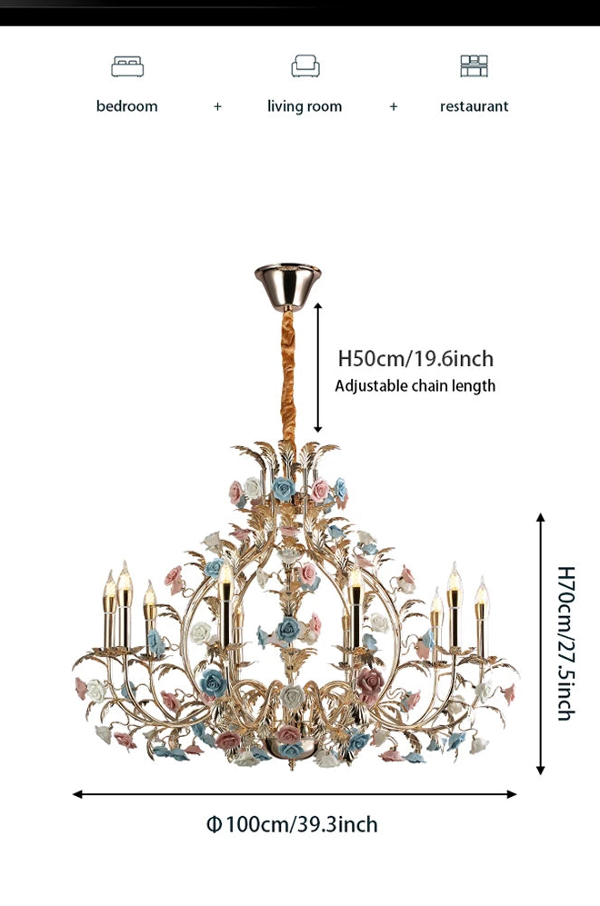Camille European Floral Ceramic Rose LED Chandelier Modern Art Deco
