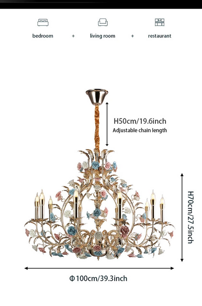 Camille European Floral Ceramic Rose LED Chandelier Modern Art Deco