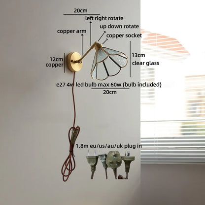 Élise Vintage Gold Glass Copper LED Wall Lamp Brass Arm