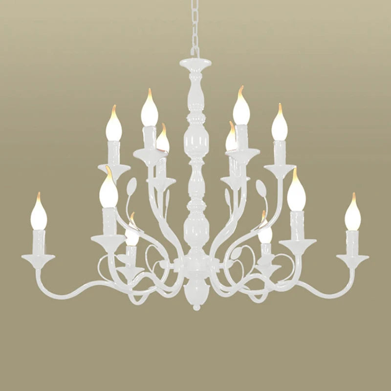 Luxury Rustic Wrought Iron Chandelier with Blue Candle LED Lights for Living Room