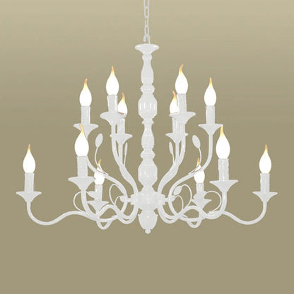 Luxury Rustic Wrought Iron Chandelier with Blue Candle LED Lights for Living Room