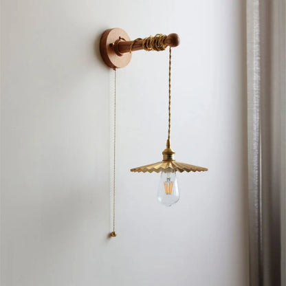 Madeleine Vintage Brass Wall Lamp with Ash Wood Base