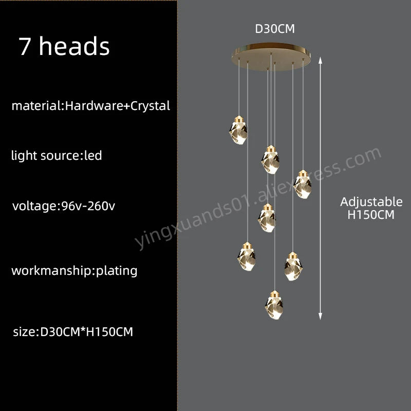 Lucienne Nordic Crystal Staircase Chandelier for Loft & Villa Interiors