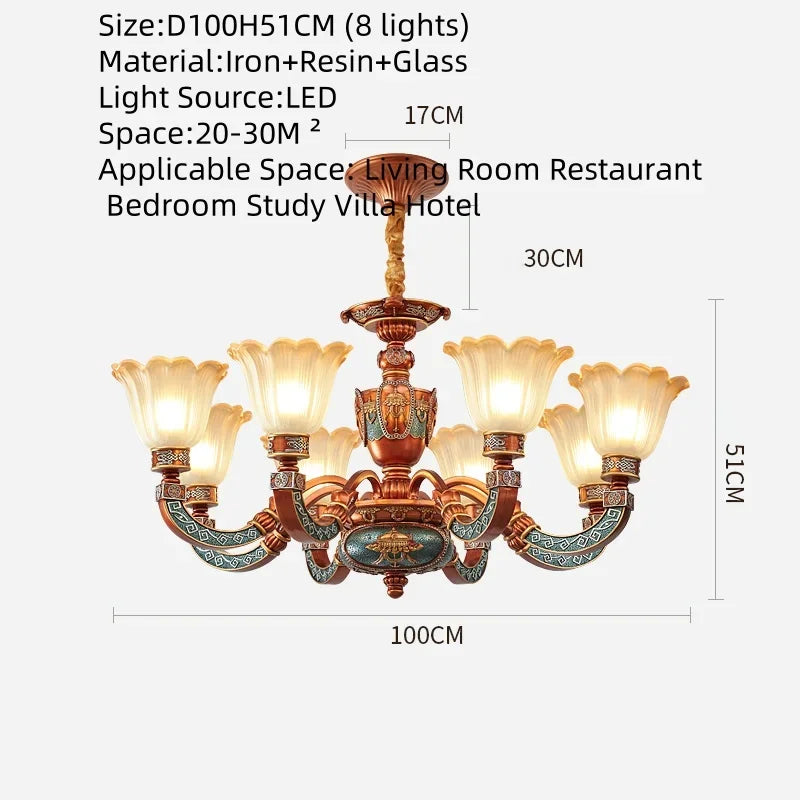 European Luxury Living Room Chandelier American Retro Restaurant  Villa Hotel Western Restaurant Cafe Pendent Lamp