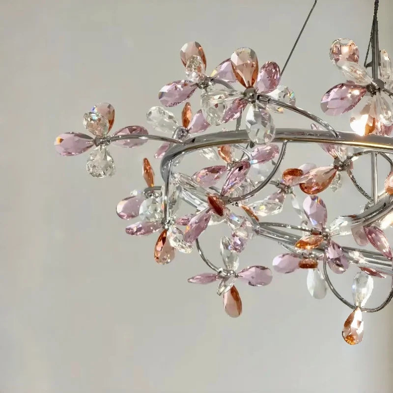 Camille French Crystal Wreath Pendant Lamp Princess Bedroom Light