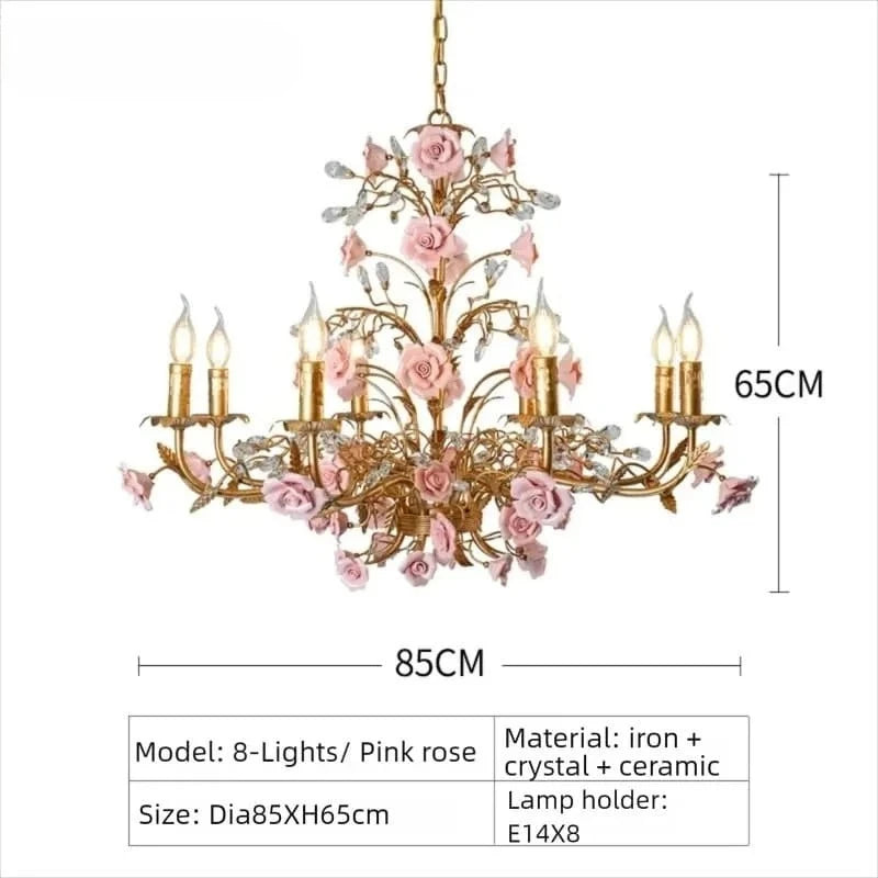 Chloé French Rose Gold Ceramic Flower 5-Light Pendant Lamp