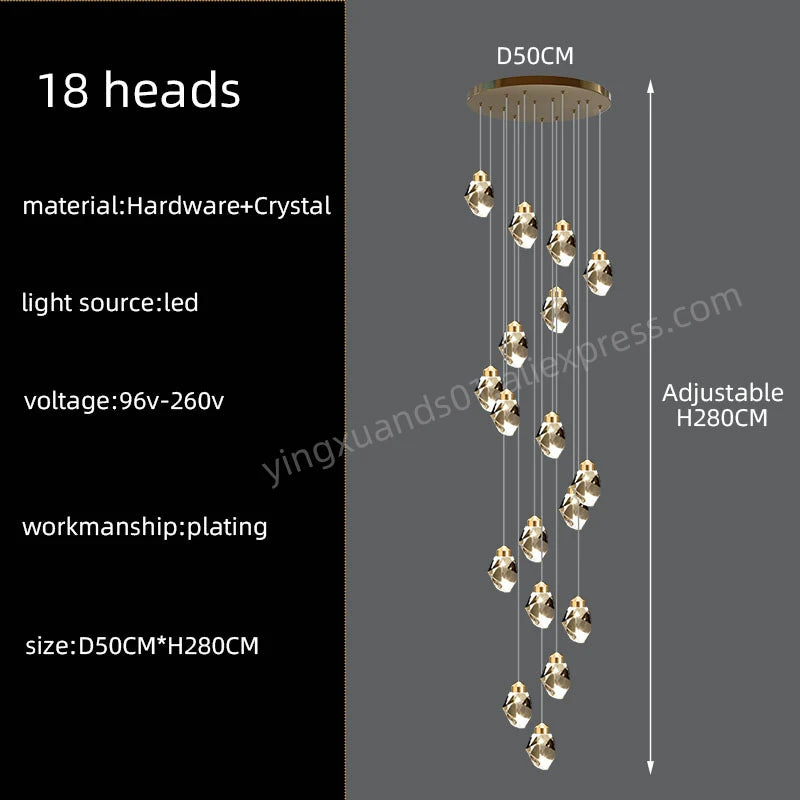 Lucienne Nordic Crystal Staircase Chandelier for Loft & Villa Interiors