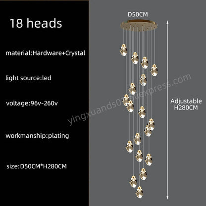 Lucienne Nordic Crystal Staircase Chandelier for Loft & Villa Interiors