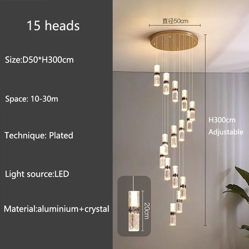 Isabelle Luxury Long Crystal LED Pendant Chandelier